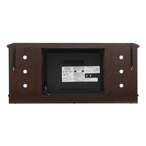 English Elm Mantel Electric Fireplace TV Console with Stacked Stone Surround and Open Shelving Cherry W2275S00037