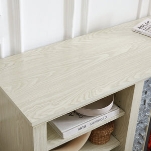 English Elm Mantel Electric Fireplace TV Console with Stacked Stone Surround and Open Shelving White W2275S00038