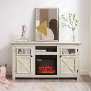 English Elm 2 Door Farmhouse TV Stand with Electric Fireplace Insert White Barn Style Console W2275S00039