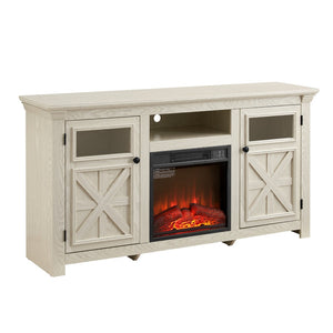 English Elm 2 Door Farmhouse TV Stand with Electric Fireplace Insert White Barn Style Console W2275S00039