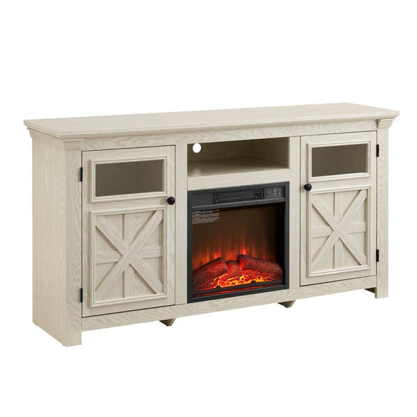 English Elm 2 Door Farmhouse TV Stand with Electric Fireplace Insert White Barn Style Console W2275S00039