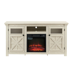 English Elm 2 Door Farmhouse TV Stand with Electric Fireplace Insert White Barn Style Console W2275S00039