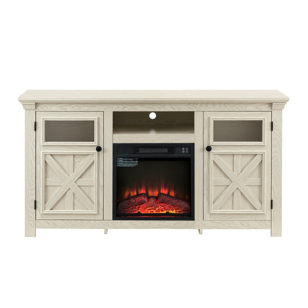 English Elm 2 Door Farmhouse TV Stand with Electric Fireplace Insert White Barn Style Console W2275S00039