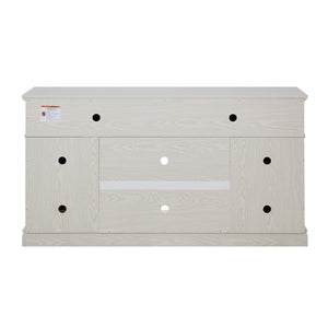 English Elm Embossed Cabinet Fireplace TV Stand with Open Shelving for Farmhouse Living Rooms White W2275S00048