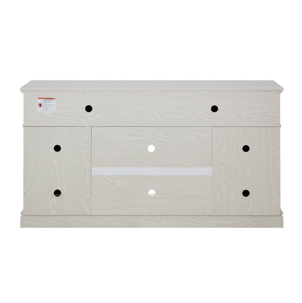 English Elm Embossed Cabinet Fireplace TV Stand with Open Shelving for Farmhouse Living Rooms White W2275S00048