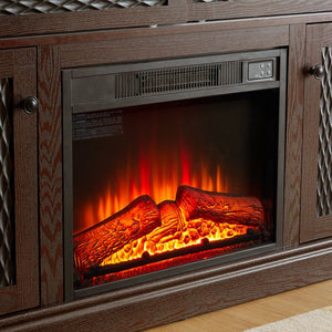 English Elm Embossed Cabinet Fireplace TV Stand with Open Shelving for Farmhouse Living Rooms Cherry W2275S00049
