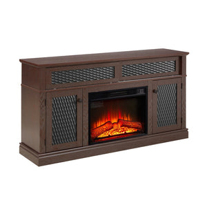 English Elm Embossed Cabinet Fireplace TV Stand with Open Shelving for Farmhouse Living Rooms Cherry W2275S00049