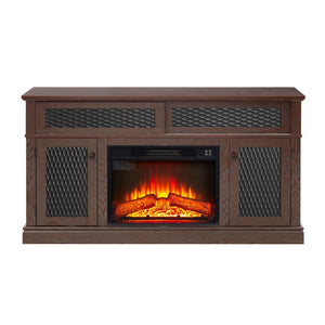 English Elm Embossed Cabinet Fireplace TV Stand with Open Shelving for Farmhouse Living Rooms Cherry W2275S00049
