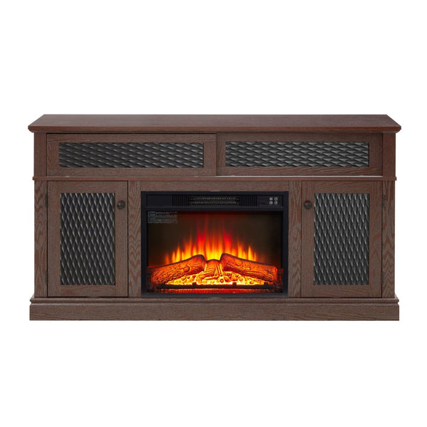 English Elm Embossed Cabinet Fireplace TV Stand with Open Shelving for Farmhouse Living Rooms Cherry W2275S00049