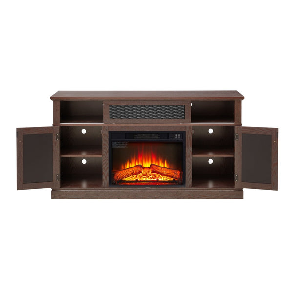 English Elm Embossed Cabinet Fireplace TV Stand with Open Shelving for Farmhouse Living Rooms Cherry W2275S00049
