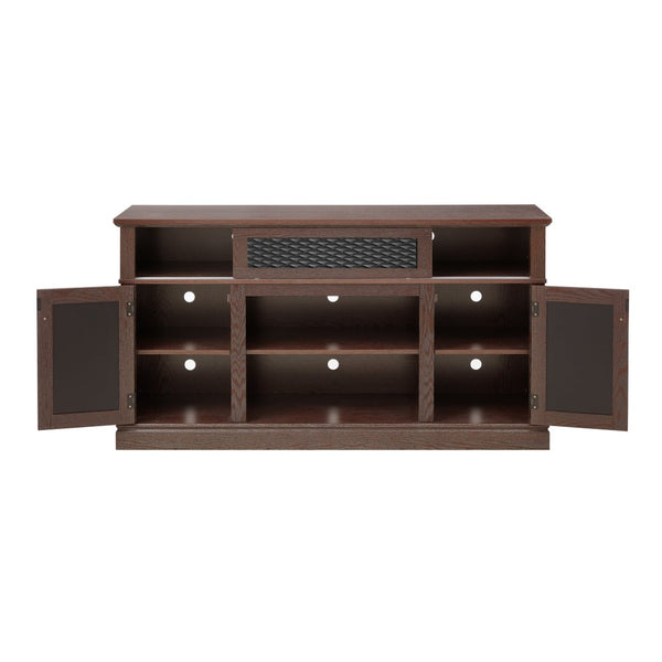 English Elm Embossed Cabinet Fireplace TV Stand with Open Shelving for Farmhouse Living Rooms Cherry W2275S00049
