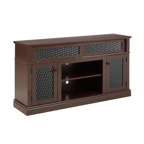 English Elm Embossed Cabinet Fireplace TV Stand with Open Shelving for Farmhouse Living Rooms Cherry W2275S00049