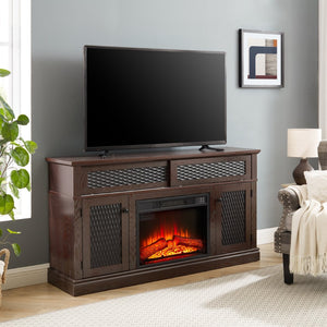 English Elm Embossed Cabinet Fireplace TV Stand with Open Shelving for Farmhouse Living Rooms Cherry W2275S00049