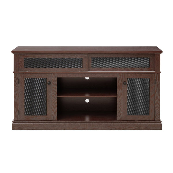 English Elm Embossed Cabinet Fireplace TV Stand with Open Shelving for Farmhouse Living Rooms Cherry W2275S00049