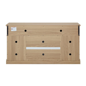 English Elm Embossed Cabinet Fireplace TV Stand with Open Shelving for Farmhouse Living Rooms Light Oak W2275S00050