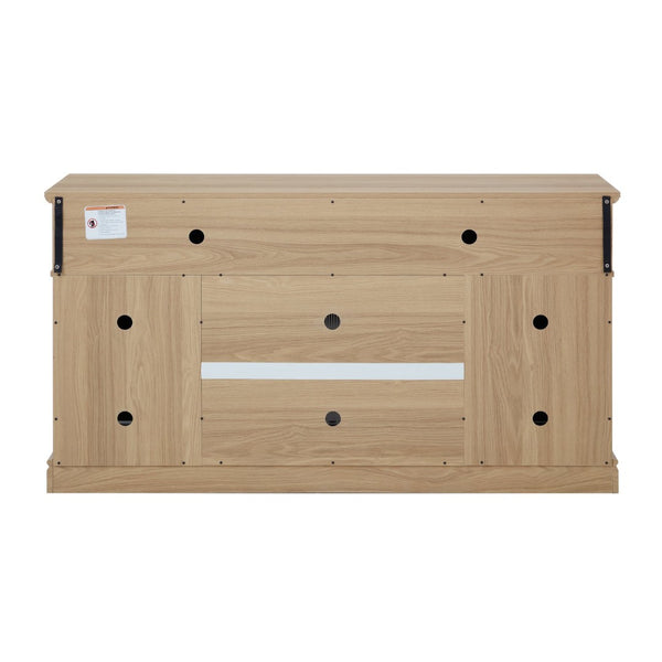 English Elm Embossed Cabinet Fireplace TV Stand with Open Shelving for Farmhouse Living Rooms Light Oak W2275S00050