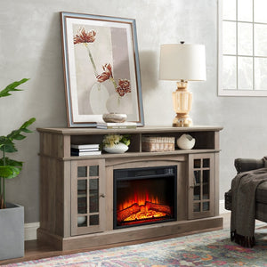 English Elm Classic Gray Wash Entertainment Console with Built-In Electric Fireplace for Living Rooms W2275S00051