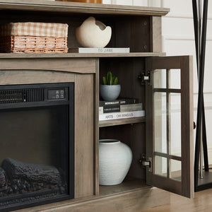 English Elm Classic Gray Wash Entertainment Console with Built-In Electric Fireplace for Living Rooms W2275S00051