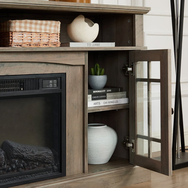English Elm Classic Gray Wash Entertainment Console with Built-In Electric Fireplace for Living Rooms W2275S00051