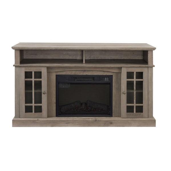 English Elm Classic Gray Wash Entertainment Console with Built-In Electric Fireplace for Living Rooms W2275S00051