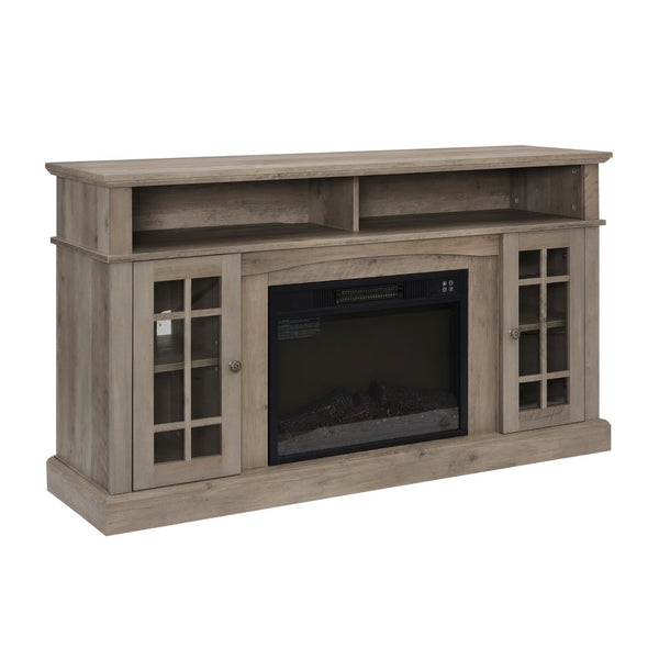 English Elm Classic Gray Wash Entertainment Console with Built-In Electric Fireplace for Living Rooms W2275S00051