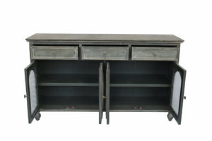 English Elm 59.06" Farmhouse Credenza Solid Wood Buffet with Fluted Glass Doors and Turned Legs Black+Gray W2295P475268