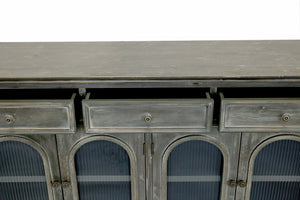 English Elm 59.06" Farmhouse Credenza Solid Wood Buffet with Fluted Glass Doors and Turned Legs Black+Gray W2295P475268
