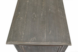 English Elm 59.06" Farmhouse Credenza Solid Wood Buffet with Fluted Glass Doors and Turned Legs Black+Gray W2295P475268