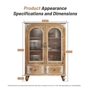 English Elm Farmhouse Freestanding Pantry Cabinet Solid Wood Fluted Glass Doors Rustic Buffet Cupboard Antique Brown+White W2295P475269