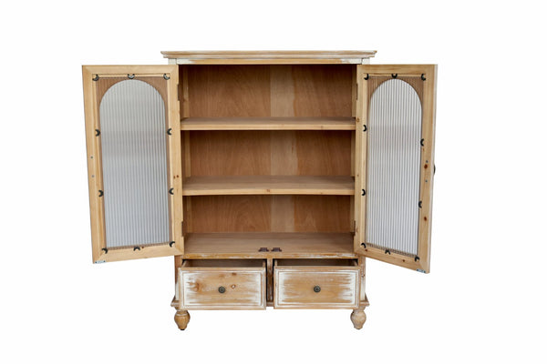 English Elm Farmhouse Freestanding Pantry Cabinet Solid Wood Fluted Glass Doors Rustic Buffet Cupboard Antique Brown+White W2295P475269