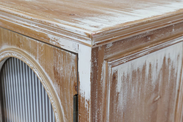 English Elm Farmhouse Freestanding Pantry Cabinet Solid Wood Fluted Glass Doors Rustic Buffet Cupboard Antique Brown+White W2295P475269