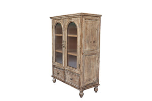 English Elm Farmhouse Freestanding Pantry Cabinet Solid Wood Fluted Glass Doors Rustic Buffet Cupboard Distressed Brown W2295P475271
