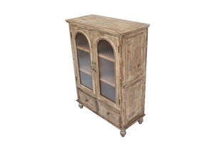 English Elm Farmhouse Freestanding Pantry Cabinet Solid Wood Fluted Glass Doors Rustic Buffet Cupboard Distressed Brown W2295P475271