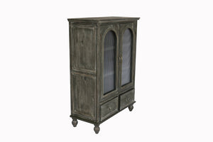English Elm Farmhouse Freestanding Pantry Cabinet Solid Wood Fluted Glass Doors Rustic Buffet Cupboard Black+Grey W2295P475273