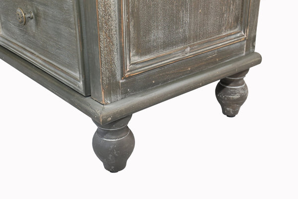 English Elm Farmhouse Freestanding Pantry Cabinet Solid Wood Fluted Glass Doors Rustic Buffet Cupboard Black+Grey W2295P475273