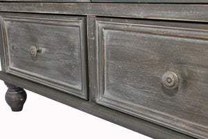 English Elm Farmhouse Freestanding Pantry Cabinet Solid Wood Fluted Glass Doors Rustic Buffet Cupboard Black+Grey W2295P475273