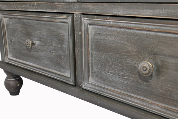 English Elm Farmhouse Freestanding Pantry Cabinet Solid Wood Fluted Glass Doors Rustic Buffet Cupboard Black+Grey W2295P475273