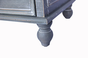 English Elm 60" Rustic Farmhouse Tv Stand Arched Fluted Glass Doors Four Deep Drawers Solid Wood Black+ Gray W2295P489677