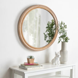 English Elm 31.5 Inch Round Whitewash Wood Framed Mirror Farmhouse Vanity Bedroom Entryway Decor W2295P505969