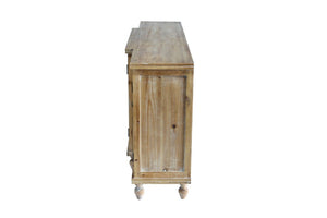 English Elm 4-Door Carved Grille Fir Wood Cabinet Slim Distressed Finish for Entryway or Dining W2295P511176