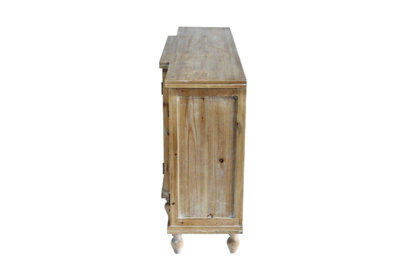 English Elm 4-Door Carved Grille Fir Wood Cabinet Slim Distressed Finish for Entryway or Dining W2295P511176