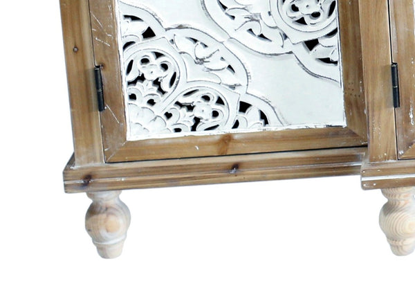 English Elm 4-Door Carved Grille Fir Wood Cabinet Slim Distressed Finish for Entryway or Dining W2295P511176