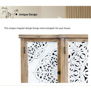 English Elm 4-Door Carved Grille Fir Wood Cabinet Slim Distressed Finish for Entryway or Dining W2295P511176