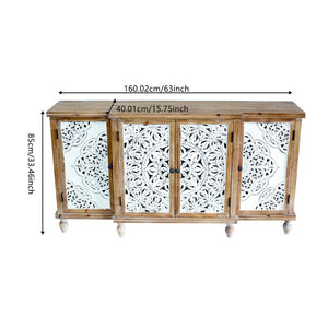 English Elm 4-Door Carved Grille Fir Wood Cabinet Slim Distressed Finish for Entryway or Dining W2295P511176