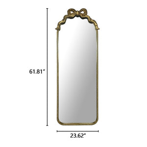 English Elm Gold Ornate Iron Wall Mirror Full Length Baroque Bow Frame for Bedroom Entryway W2295P530236