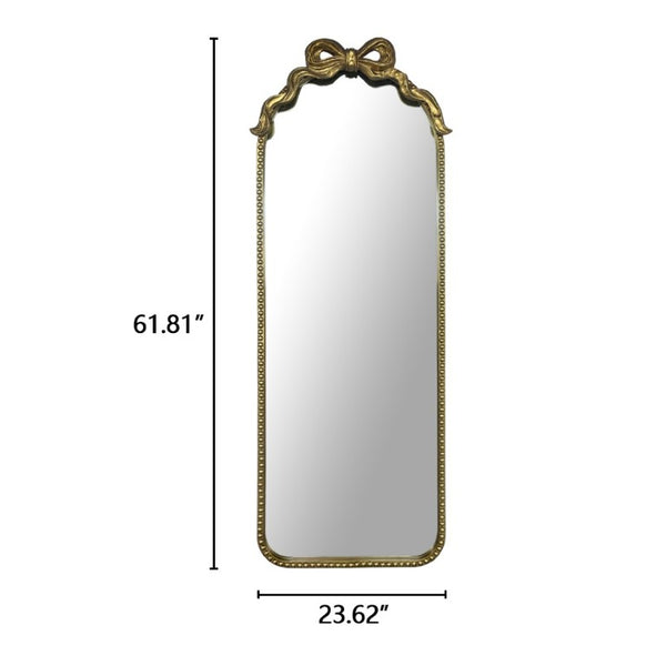 English Elm Gold Ornate Iron Wall Mirror Full Length Baroque Bow Frame for Bedroom Entryway W2295P530236