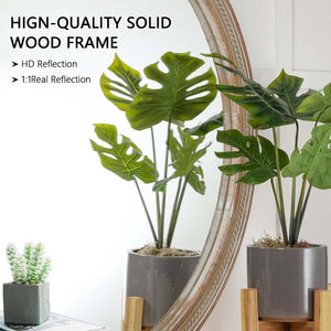 English Elm Round Rattan Textured Wall Mirror Large Boho Wood Frame for Bathroom Living Room W2295P547583