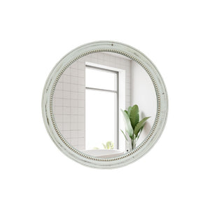 English Elm Round Beaded Distressed Wood Wall Mirror Farmhouse Weathered Finish for Bedroom Bath W2295P566232
