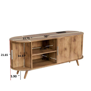 English Elm Dfw Fluted Oak Media Console with Built-in Power Outlet and Seven Storage Compartments W2301P496295