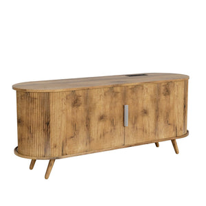 English Elm Dfw Fluted Oak Media Console with Built-in Power Outlet and Seven Storage Compartments W2301P496295